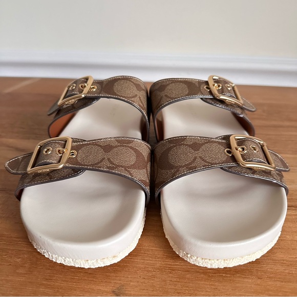 NEW Coach Women Size 11 Allanah Signature Khaki Chalk Sandals Slides CK412 - Picture 3 of 8